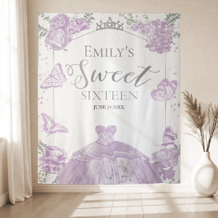 Sweet Sixteen Backdrop Butterfly Lavender Dress Tapestry