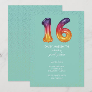 Sweet Sixteen Balloon Birthday Party Invitation