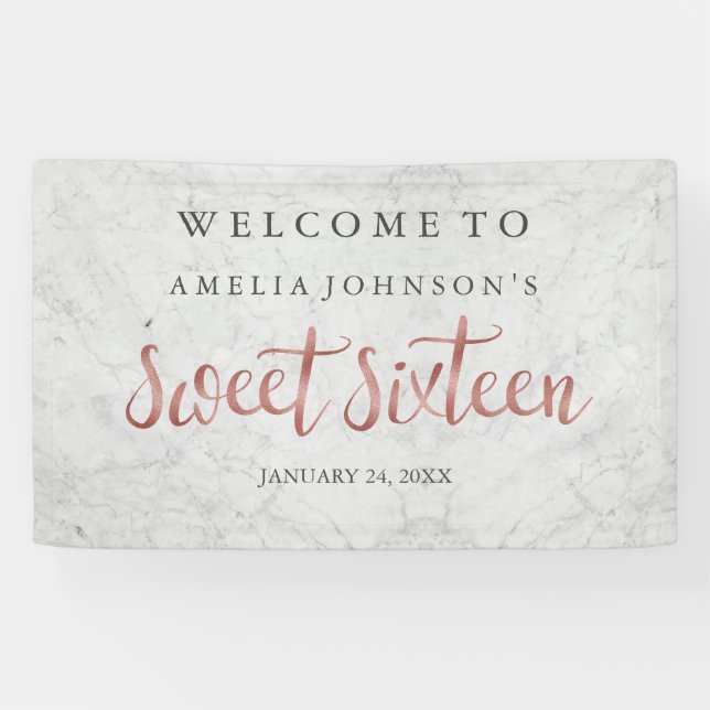 Sweet Sixteen Banner Marble Rose Gold (Horizontal)