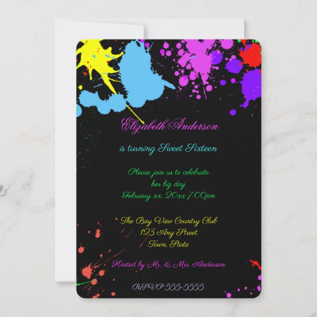 Sweet Sixteen, Bat Mitzvah, Neon Glow Invitation (Front)
