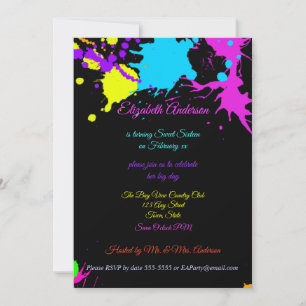 Sweet Sixteen, Bat Mitzvah, Neon Glow Invitation