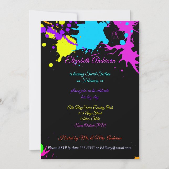 Sweet Sixteen, Bat Mitzvah, Neon Glow Invitation (Front)