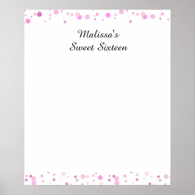 Sweet Sixteen, Bat Mitzvah Pink Dots,Sign in Board Poster (Front)