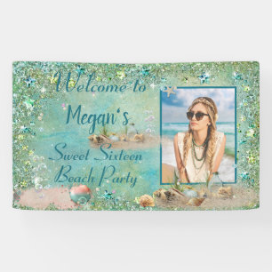 Sweet Sixteen Beach Party Seashells Sand Starfish Banner