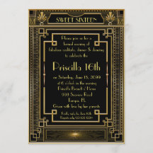 Sweet Sixteen Birthday,16th,Gatsby style,black,Gol