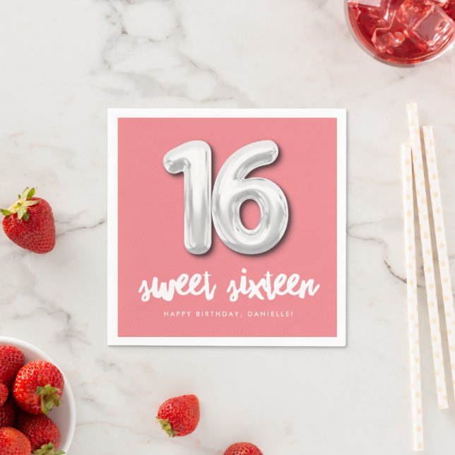 Sweet Sixteen Birthday Balloon Pink Party  Napkin (Insitu)