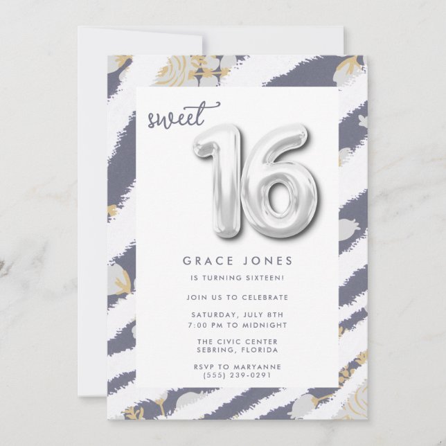 Sweet Sixteen Birthday Balloon Teen Girl's Party Invitation (Front)