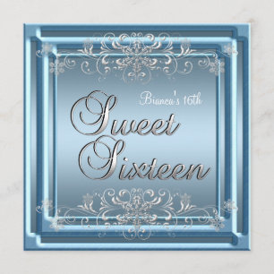 Sweet Sixteen Birthday Blue Silver Teen Girl Invitation