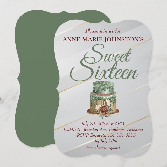 Sweet Sixteen Birthday Cake Invitation (Front/Back)