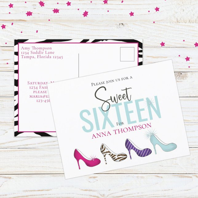 Sweet Sixteen Birthday Girl Shoes Invitation  Postcard (Creator Uploaded)