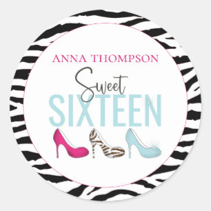 Sweet Sixteen Birthday Girly Pink Whimsical Chic Classic Round Sticker