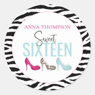Sweet Sixteen Birthday Girly Pink Whimsical Chic Classic Round Sticker