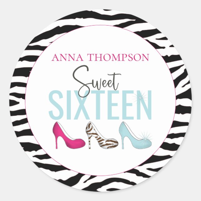 Sweet Sixteen Birthday Girly Pink Whimsical Chic Classic Round Sticker (Front)