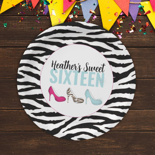 Sweet Sixteen Birthday Girly Pink Whimsical Chic Paper Plate
