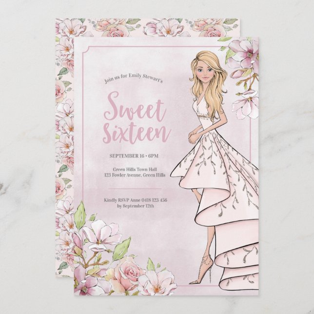 Sweet Sixteen Birthday Glamour Girl Invitation (Front/Back)