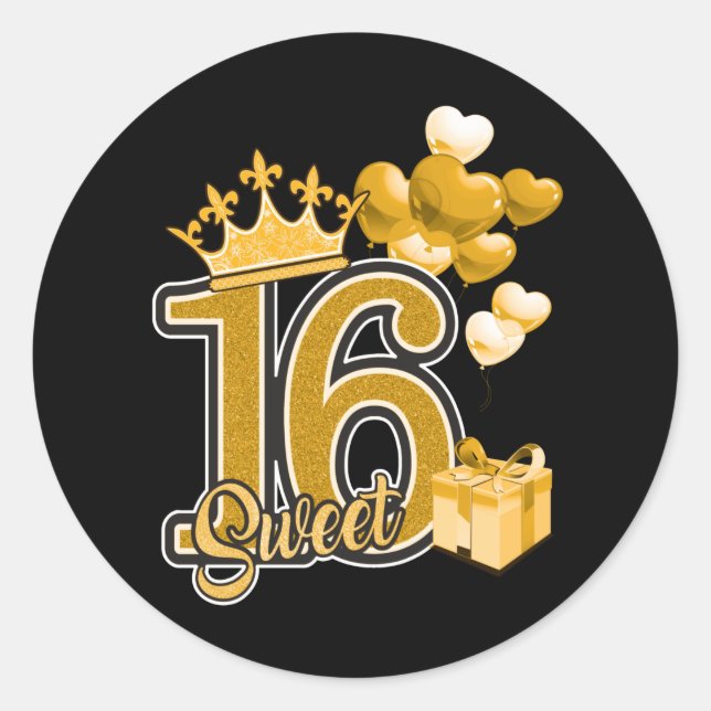 Sweet Sixteen Birthday Gold Classic Round Sticker (Front)