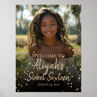 Sweet sixteen birthday gold diamonds welcome sign