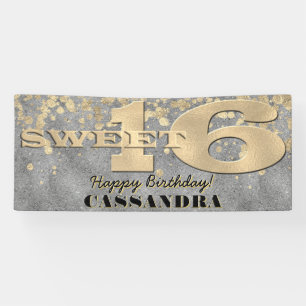 Sweet Sixteen Birthday Gold Foil and Glitter Banner