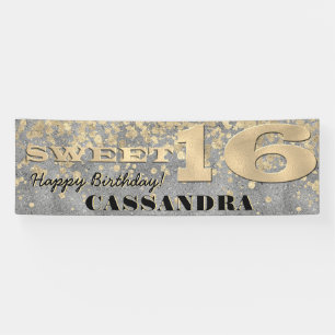 Sweet Sixteen Birthday   Gold Foil and Glitter Banner