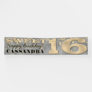 Sweet Sixteen Birthday   Gold Foil and Glitter Banner