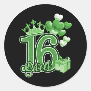 Sweet Sixteen Birthday Green Classic Round Sticker