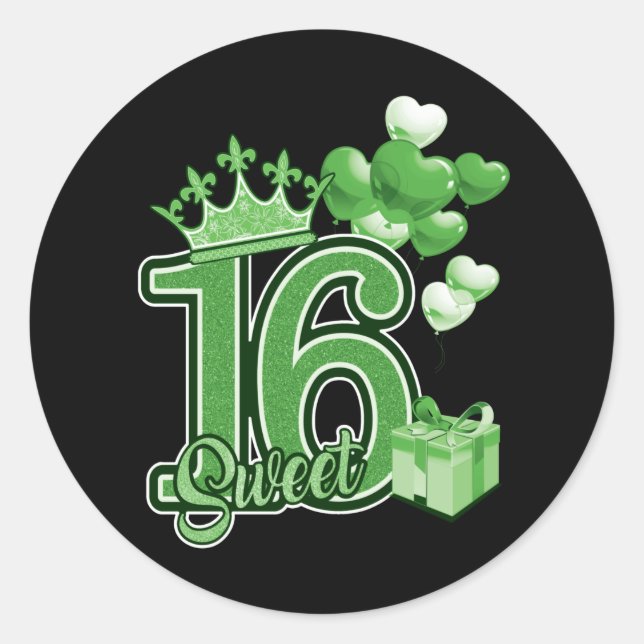 Sweet Sixteen Birthday Green Classic Round Sticker (Front)