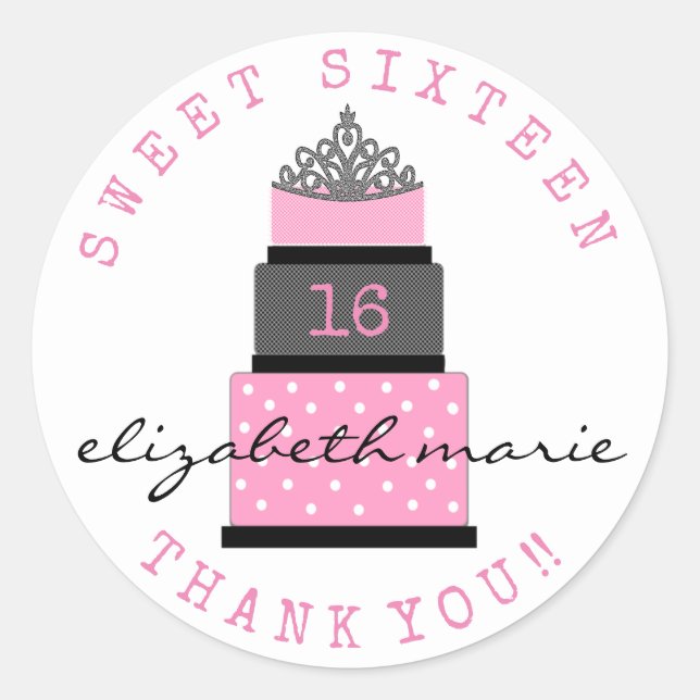 Sweet Sixteen Birthday Guest Favour Classic Round Sticker (Front)