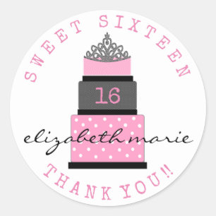 Sweet Sixteen Birthday Guest Favour Classic Round Sticker