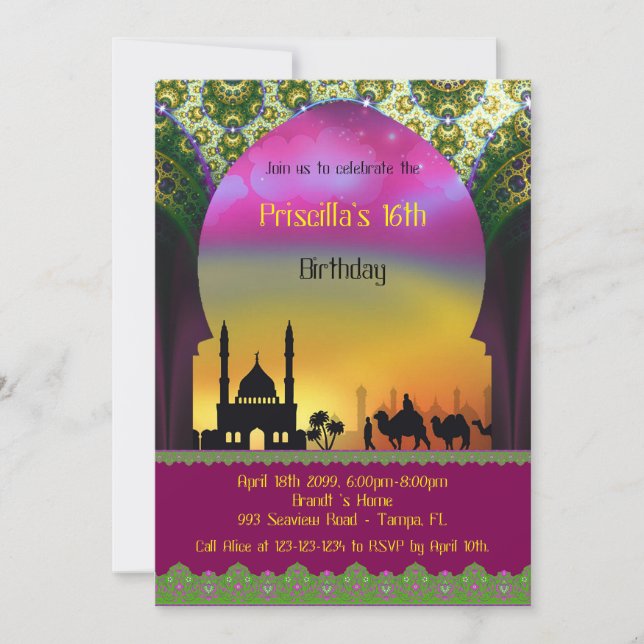 Sweet Sixteen Birthday invitation, 16th,Arabian Invitation (Front)
