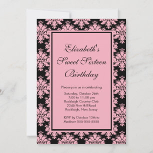 Sweet Sixteen Birthday Invitation Pink Damask