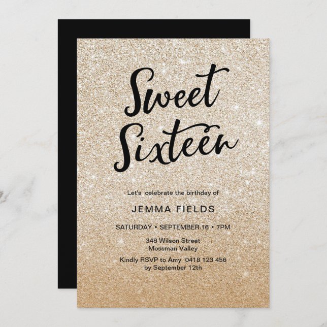 Sweet Sixteen Birthday Invitation pink glitter (Front/Back)