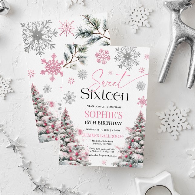 Sweet Sixteen Birthday Invitation, Winter Pink  Invitation (Creator Uploaded)