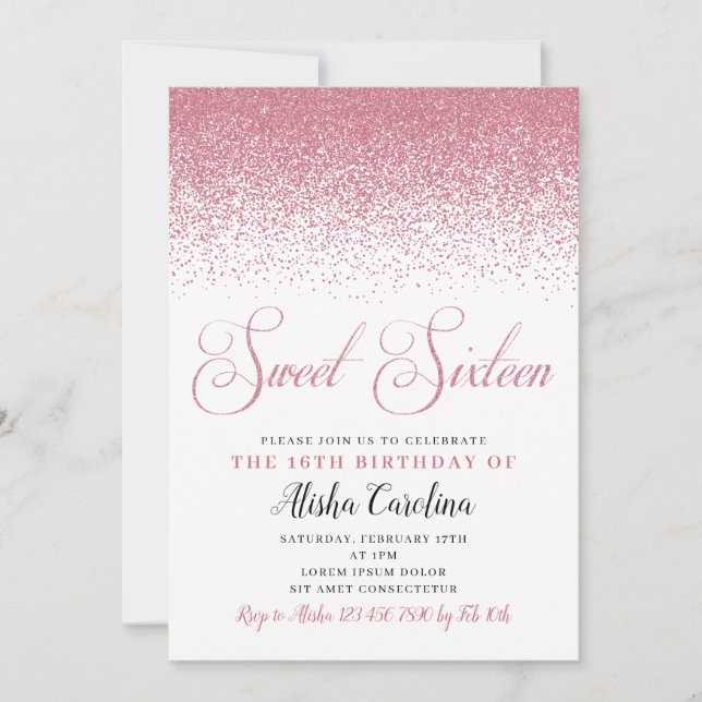 Sweet Sixteen Birthday Invitations, Rose Gold Invitation (Front)