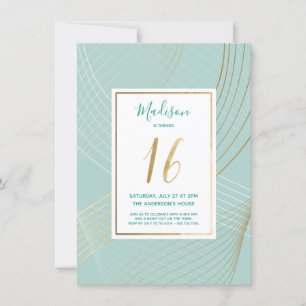 Sweet Sixteen Birthday Invite - Modern, Teal, Gold