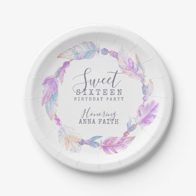 Sweet sixteen birthday party boho art plate (Front)