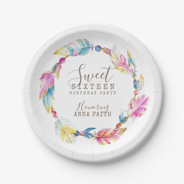 Sweet sixteen birthday party boho art plate (Front)