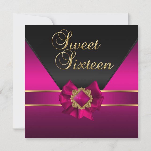Sweet Sixteen Birthday Party Dark Pink Silk Gold Invitation (Front)