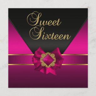 Sweet Sixteen Birthday Party Dark Pink Silk Gold Invitation