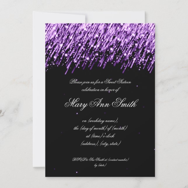 Sweet Sixteen Birthday Party Falling Stars Purple Invitation (Front)