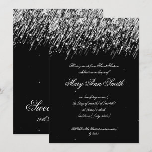 Sweet Sixteen Birthday Party Falling Stars Silver Invitation