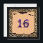 Sweet Sixteen Birthday Party, Halloween Invitation<br><div class="desc">Sweet Sixteen Birthday Invitation. Cool Halloween theme with  black bats flying in to search for blood.The number 16 is extra creepy with tree branches font and  spooky eyes. Text on back of this card can be customised to your needs. Background colour  can also be changed to your favourite colour.</div>