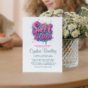 Sweet Sixteen Birthday Party I Graffiti style 3 Invitation