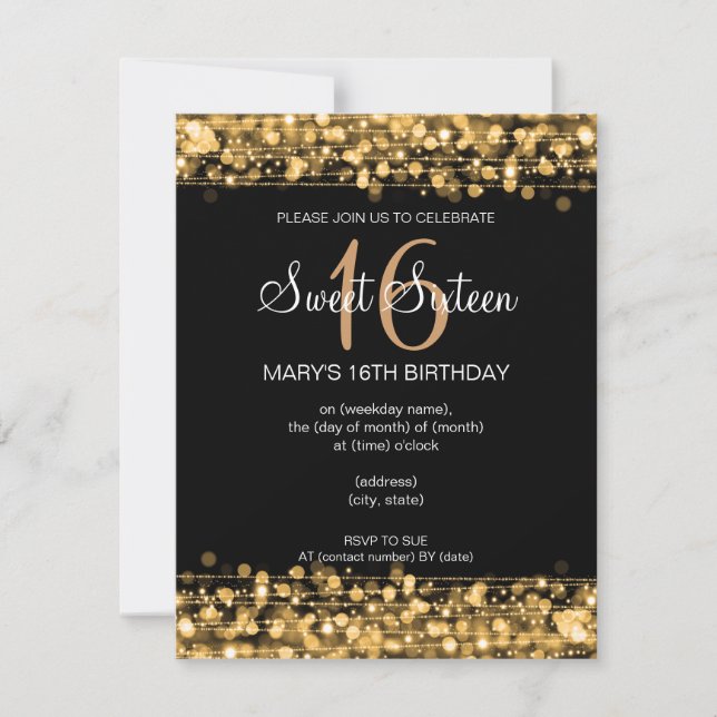 Sweet Sixteen Birthday Party Sparkles Gold Invitation (Front)