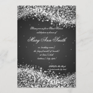 Sweet Sixteen Birthday Party Sparkling Wave Black Invitation