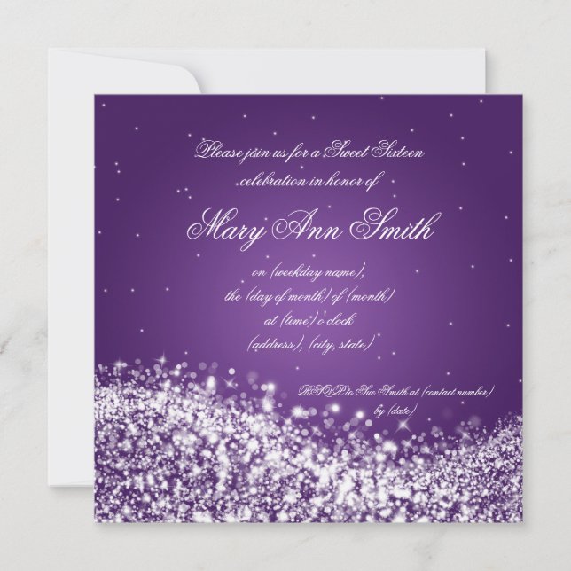 Sweet Sixteen Birthday Party Sparkling Wave Purple Invitation (Front)