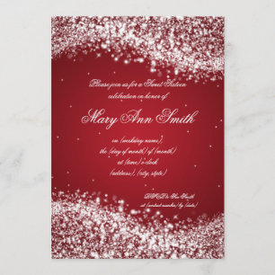 Sweet Sixteen Birthday Party Sparkling Wave Red Invitation