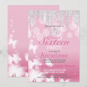 Sweet Sixteen Birthday - Pink and Diamonds Invitation