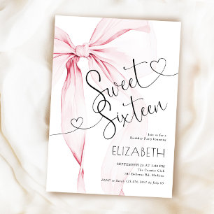 Sweet Sixteen Birthday Pink Bow Invitation