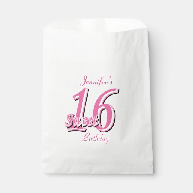 Sweet Sixteen Birthday | Pink Favour Bags (Front)