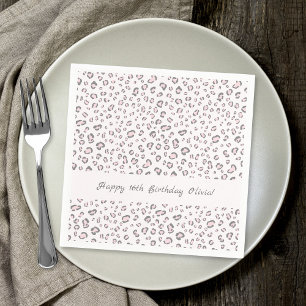 Sweet Sixteen Birthday Pink Grey Leopard Pattern Napkin